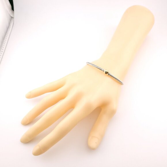 David Yurman Classis Cable 3mm Sterling Silver 18k Gold Heart Station Bracelet - Picture 4 of 10